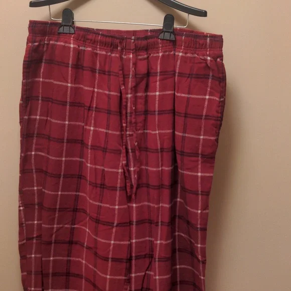 Mens cotton flannel pajama pants. Red/black/white checked - Picture 2 of 4